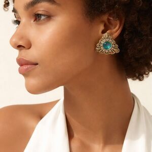 Chic Gold and Blue Statement Earrings